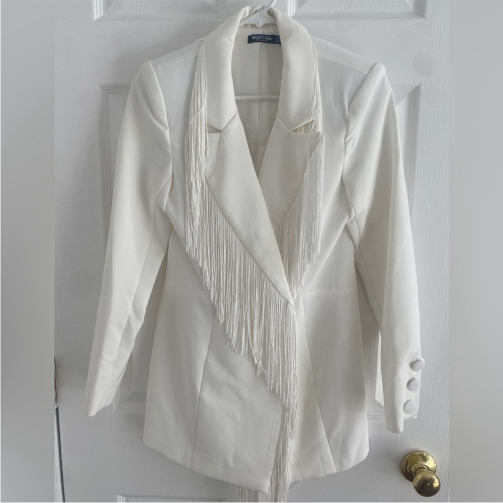 NASTY GAL White‎ Fringe oversized Blazer size 2